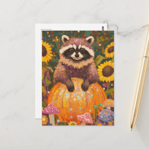 Cute Autumn Raccoon Postcard