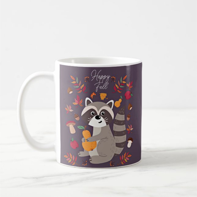 Cute autumn racoon with custom text  coffee mug (Left)