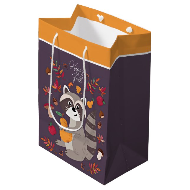 Cute autumn racoon with custom text  medium gift bag (Front Angled)