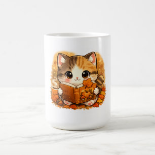 Cute Autumn Reading Kitty – Kawaii Cosy Fall Cat Coffee Mug