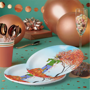 Cute Autumn Scarecrow Paper Plate