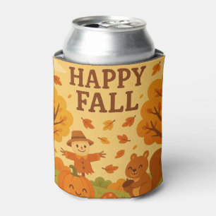 Cute autumn scene with pumpkin and squirrel can cooler