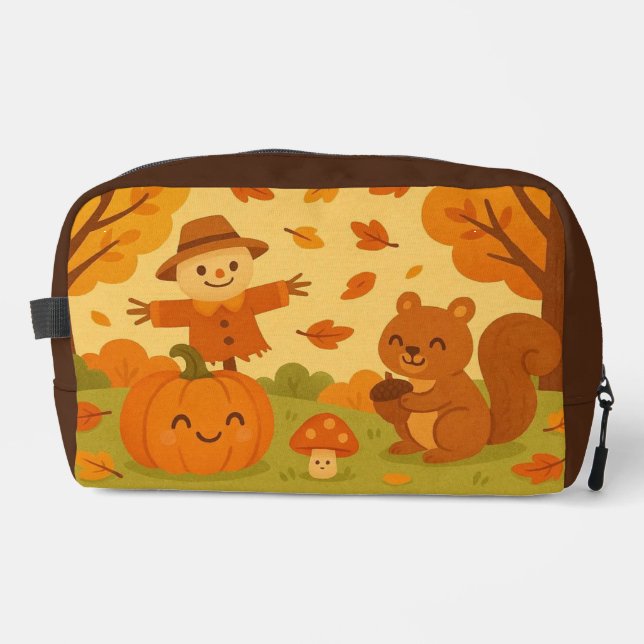 Cute autumn scene with pumpkin and squirrel dopp kit (Front)