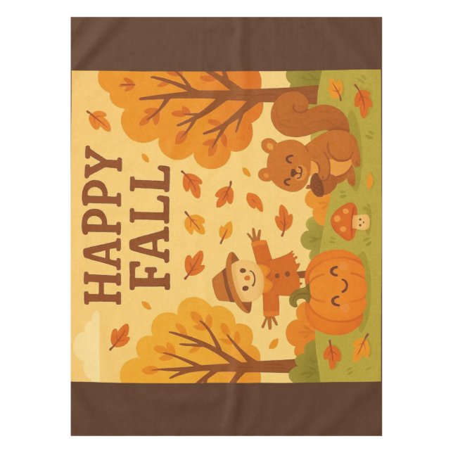 Cute autumn scene with pumpkin and squirrel tablecloth (Front)