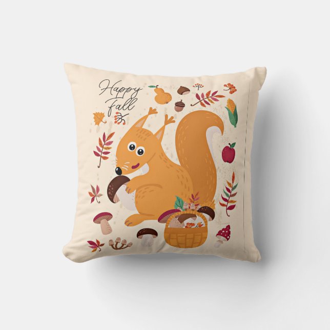 Cute autumn squirrel with custom text cushion (Front)
