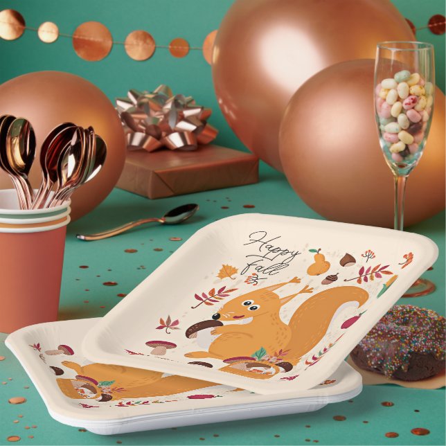 Cute autumn squirrel with custom text   paper plate (Multi)