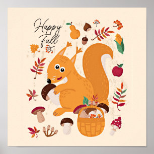 Cute autumn squirrel with custom text poster