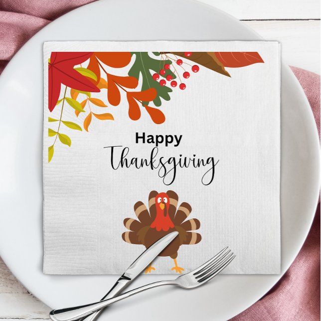 Cute Autumn Turkey Bird Happy Thanksgiving Napkin (Creator Uploaded)