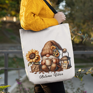 Cute Autumn Vibes Watercolor Gnome Tote Bag