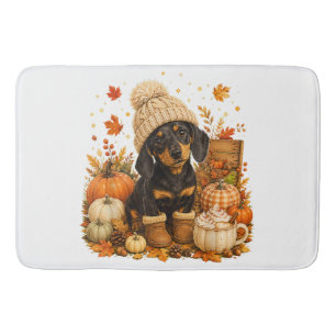Cute Autumn Wiener Dog Thanksgiving Bath Mat