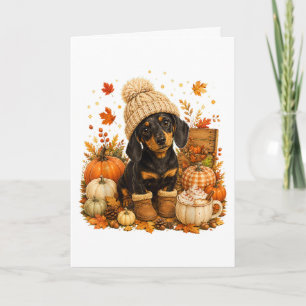 Cute Autumn Wiener Dog Thanksgiving Holiday Card