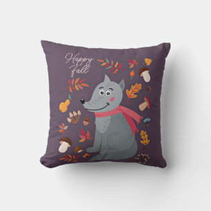 Cute autumn wolf with custom text cushion