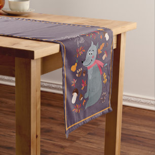 Cute autumn wolf with custom text short table runner
