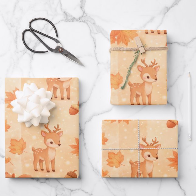 Cute Autumn Woodland Animals Seamless Pattern Wrapping Paper Sheet (Front)