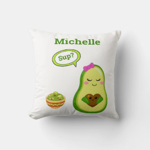 Cute Avacado Hand Drawn Name Guacamole Fruit Throw Cushion