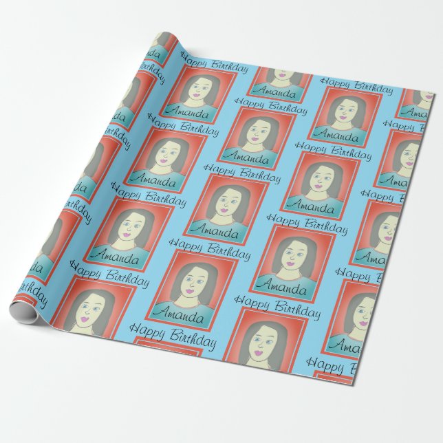 Cute Avatar Birthday Wrapping Paper (Unrolled)