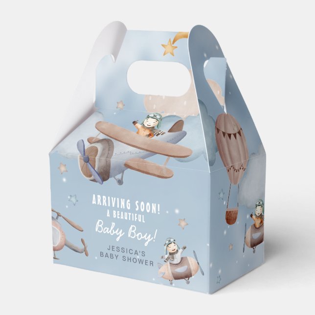 Cute Aviation Aeroplane Boy Baby Shower Favour Box (Front Side)