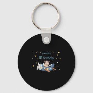 Cute Aviation Bear Blue Vintage Plane Birthday Bab Key Ring