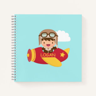 Cute Aviator Aeroplane Adventure Boys Personalised Notebook