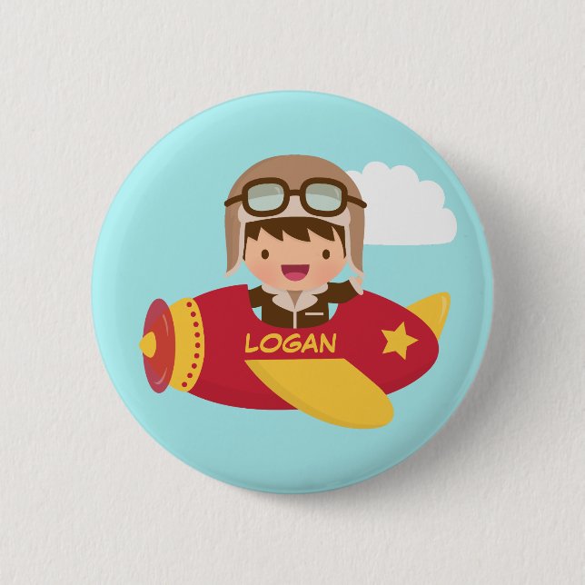 Cute Aviator Boy Aeroplane Adventure For Kids 6 Cm Round Badge (Front)
