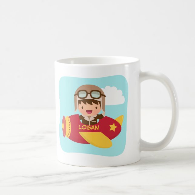 Cute Aviator Boy Aeroplane Adventure For Kids Coffee Mug (Right)