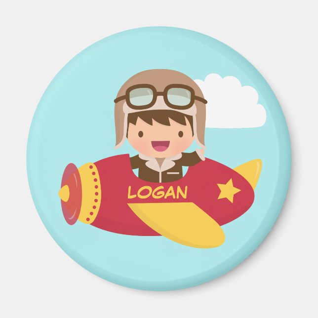 Cute Aviator Boy Aeroplane Adventure For Kids Magnet (Front)