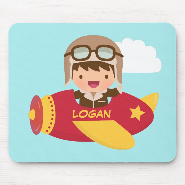 Cute Aviator Boy Aeroplane Adventure For Kids Mouse Pad (Front)