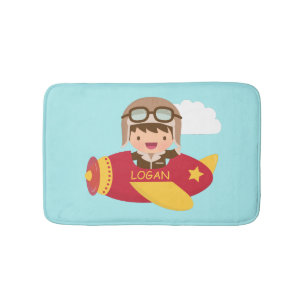 Cute Aviator Boy Aeroplane Kids Room Decor Bath Mat