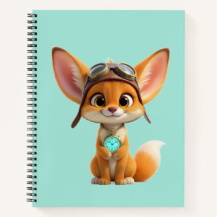 Cute Aviator Fennec Fox with Vintage Pocket Watch  Notebook