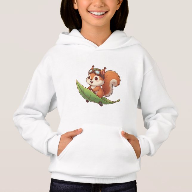 Cute Aviator Squirrel Riding Leaf Skateboard Art (Front)