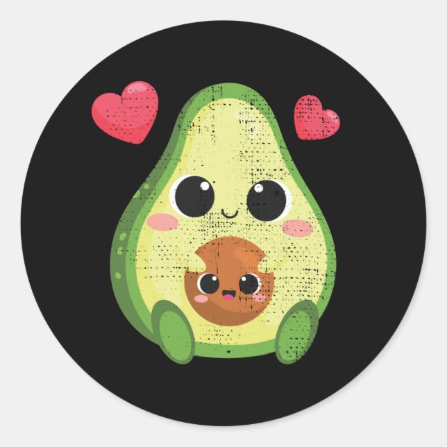 Cute Avocado And Baby Kawaii Valentines Day Men Classic Round Sticker (Front)