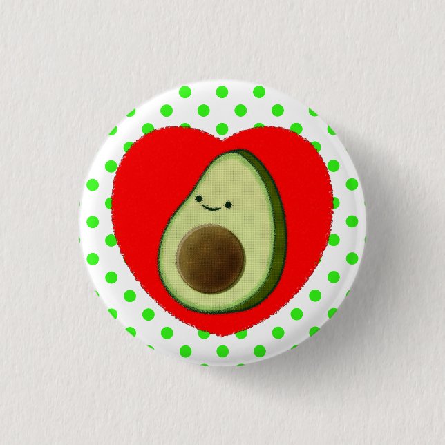 Cute Avocado Cartoon In Red Heart 3 Cm Round Badge (Front)
