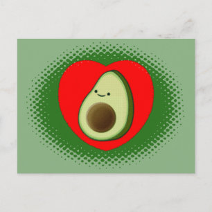 Cute Avocado Cartoon In Red Heart Green Postcard