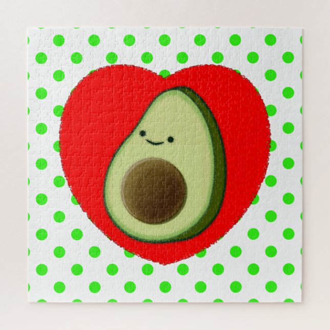 Cute Avocado Cartoon In Red Heart  Jigsaw Puzzle (Vertical)