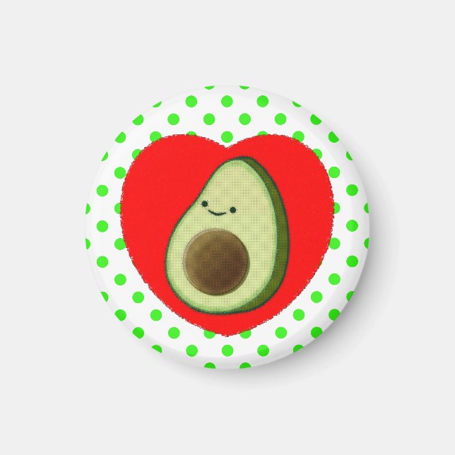 Cute Avocado Cartoon In Red Heart Magnet (Front)