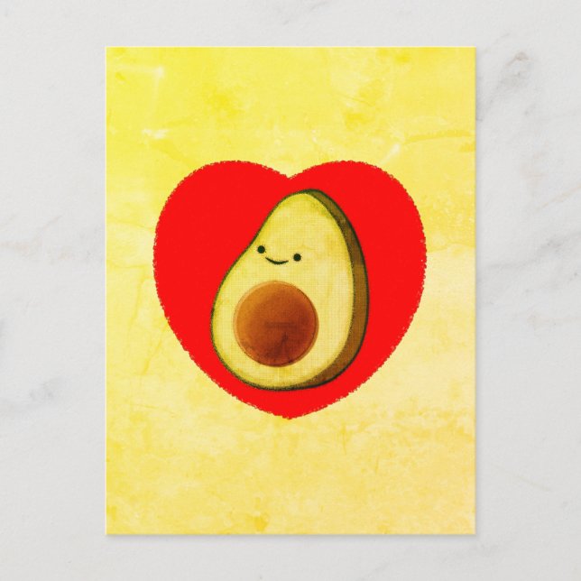 Cute Avocado Cartoon In Red Heart Painting Postcard (Front)