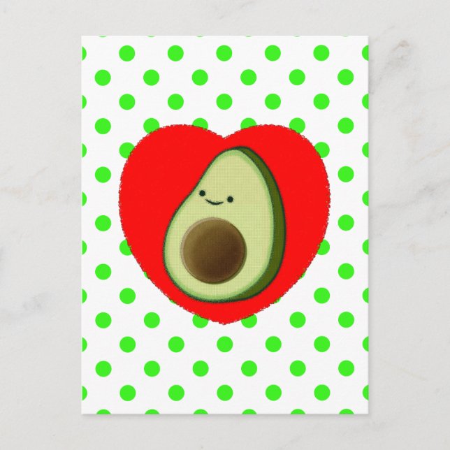 Cute Avocado Cartoon In Red Heart Postcard (Front)