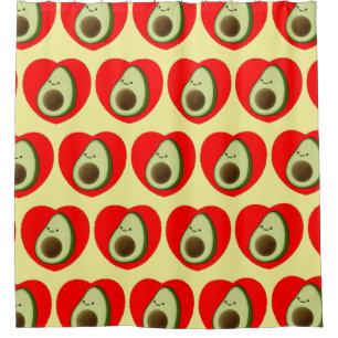 Cute Avocado Cartoon In Red Heart   Shower Curtain