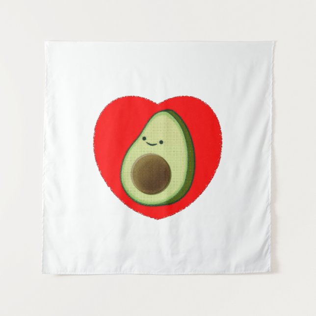 Cute Avocado Cartoon In Red Heart  Tapestry (Front)