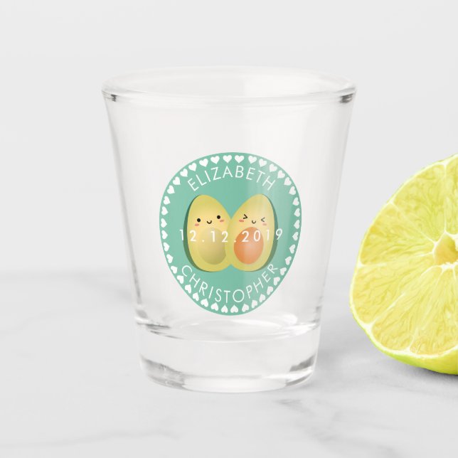 Cute Avocado Couple Funny I love You Anniversary Shot Glass (Front)