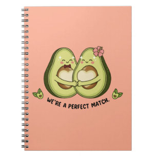Cute Avocado Couple "We're a Perfect Match" Pun Notebook