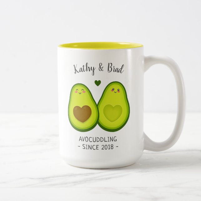 Cute Avocado Cuddle Customised Gift For Him Her Two-Tone Coffee Mug (Right)