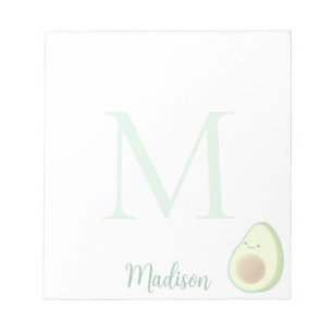 Cute Avocado Custom Name Initial  Notepad