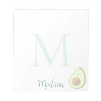 Cute Avocado Custom Name Initial  Notepad