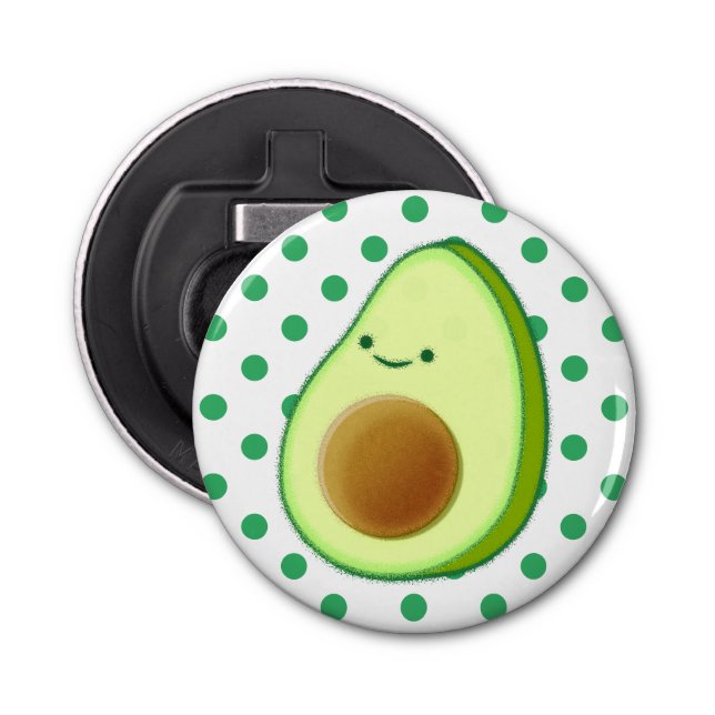 Cute Avocado Drawing Green Polka Dots Bottle Opener (Front)