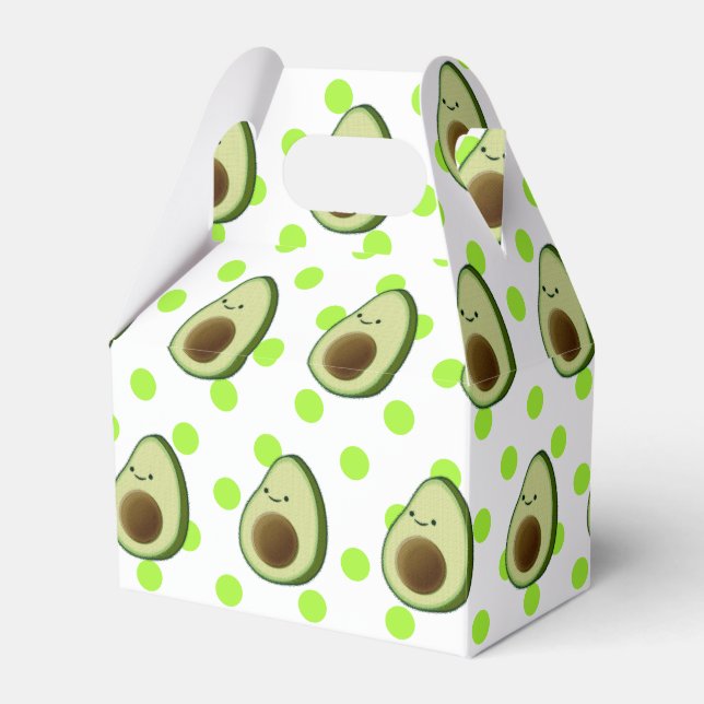 Cute Avocado Drawing Green Polka Dots Favour Box (Front Side)