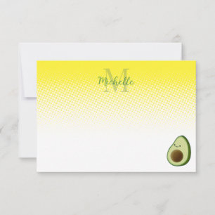 Cute Avocado Drawing Personalised Monogram Card