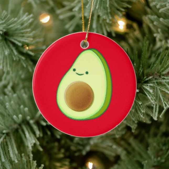Cute Avocado Drawing Red  Ceramic Tree Decoration (Tree)