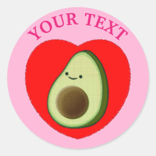 Cute Avocado Drawing With Pink Text And Background Classic Round Sticker