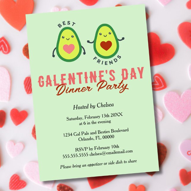 Cute Avocado Galentine's Day Dinner Party  Invitation (Creator Uploaded)